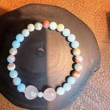 天然寿山石粉水晶蝴蝶结 Natural Shoushan Stone & Rose Quartz Bow Bracelet