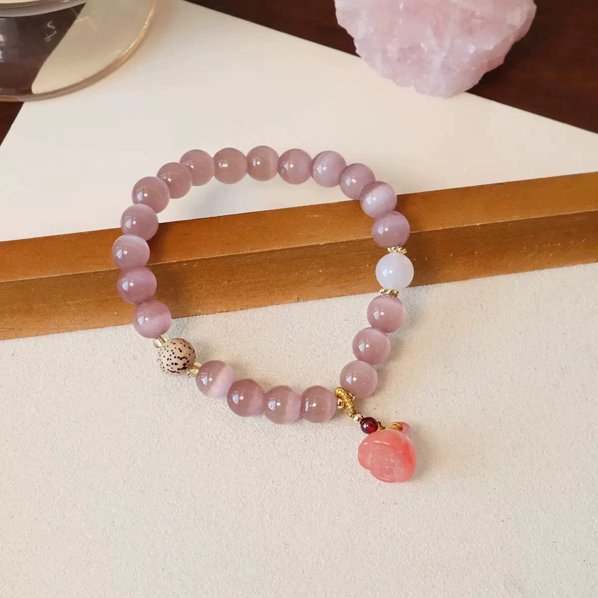 紫粉猫眼莲蓬手链 Purple Cat’s Eye Lotus Pod Bracelet