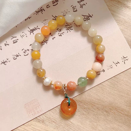天然金丝玉平安扣手链 Golden Jade Peace Bracelet