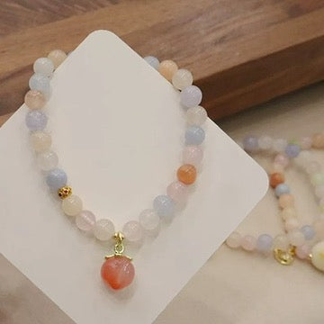 摩根石盐源桃子吊坠手链 Morganite with Peach Pendant Bracelet