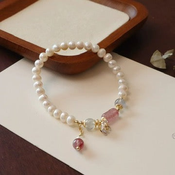 天然珍珠锆石花朵手链 Natural Pearl & Zircon Flower Bracelet