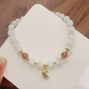 猫眼石草莓晶金属月亮手链 Cat’s Eye & Strawberry Quartz Moon Bracelet