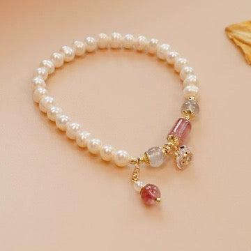天然珍珠锆石花朵手链 Natural Pearl & Zircon Flower Bracelet