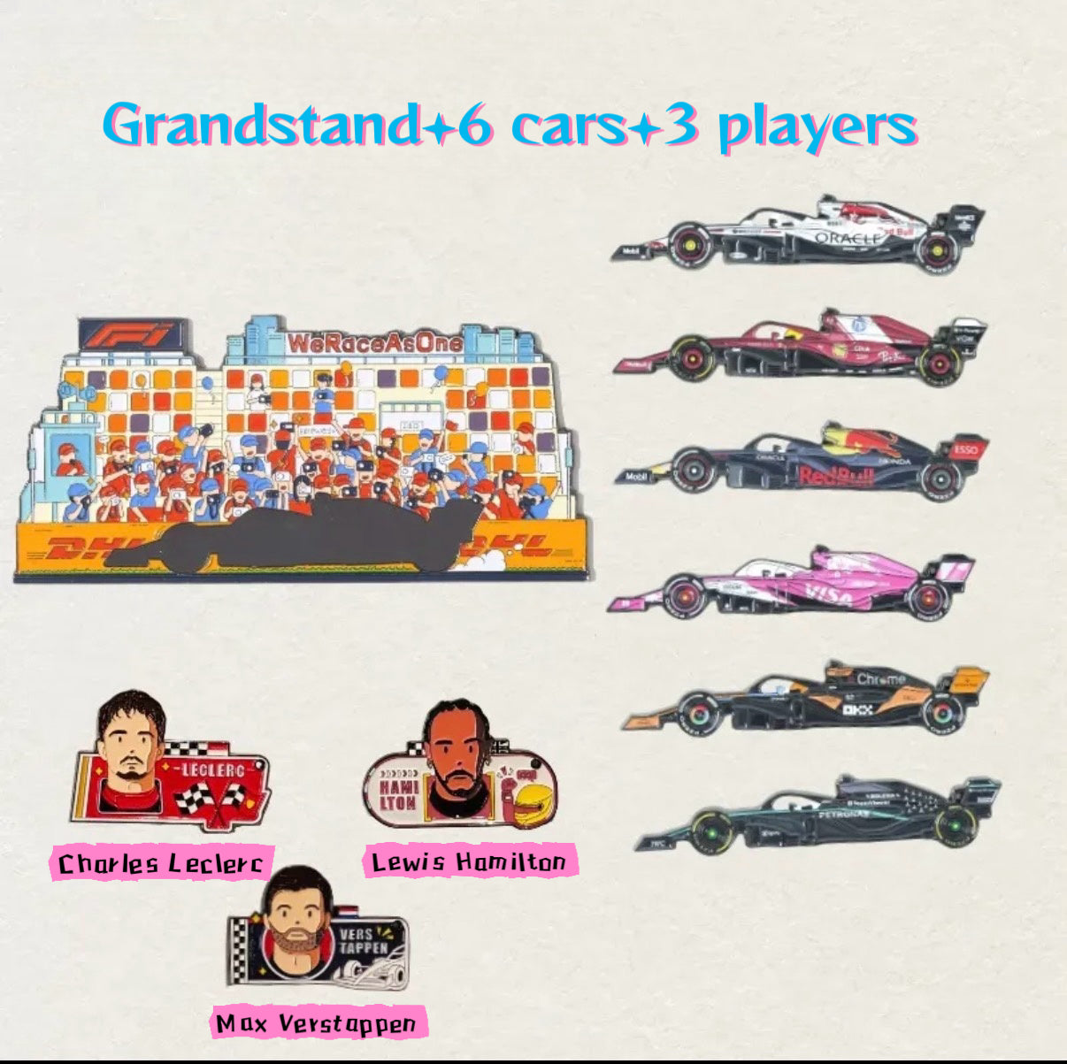 F1 Racing Grandstand& Pit Stop Diorama Set-Complete Scene with Cars & Players