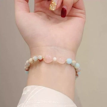 天然寿山石粉水晶蝴蝶结 Natural Shoushan Stone & Rose Quartz Bow Bracelet