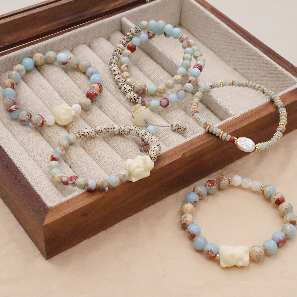 天然寿山石头巴洛克珍珠手链 Natural Shoushan Stone & Baroque Pearl Bracelet